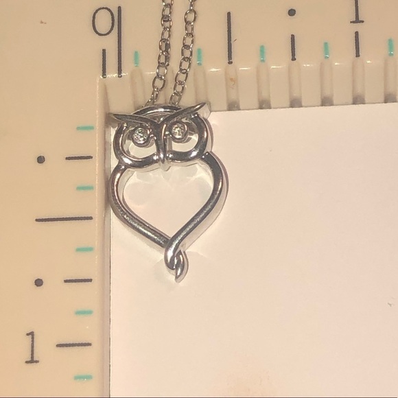 DIAMOND & Sterling Silver Owl Bird Pendant w Chain 18” & .6” - Picture 6 of 8